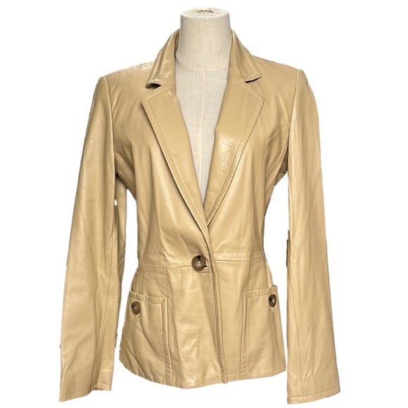 Dana Buchman Lambskin Blazer Two Pockets Fully Lined Tan/Light Beige  6 - Picture 1 of 14